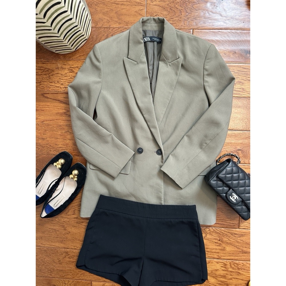 Zara Womens XS Dark Olive Green Double Breasted Blazer Jacket Long Sleeve